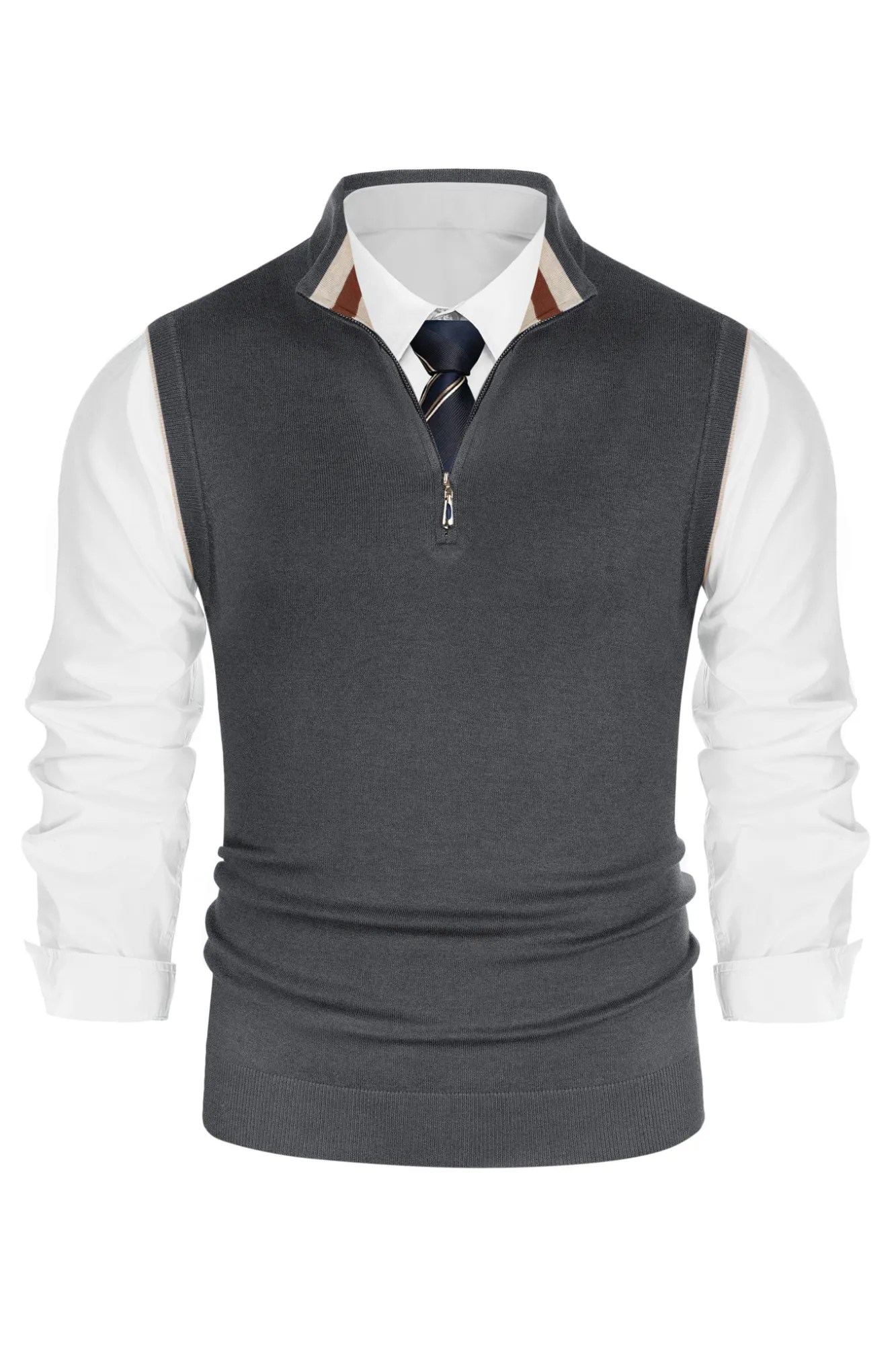 Men Stand Collar Sweater Vest Sleeveless Zip-up Neck Pullover Knitwear