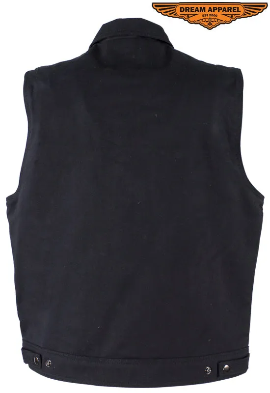 Mens Black Denim Motorcycle Vest With Buttoned Front Closure