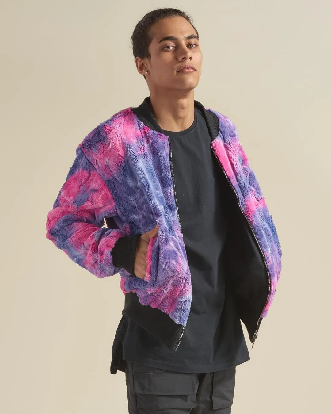 Men's Colorful Faux Fur Jacket | Cotton Candy Cat