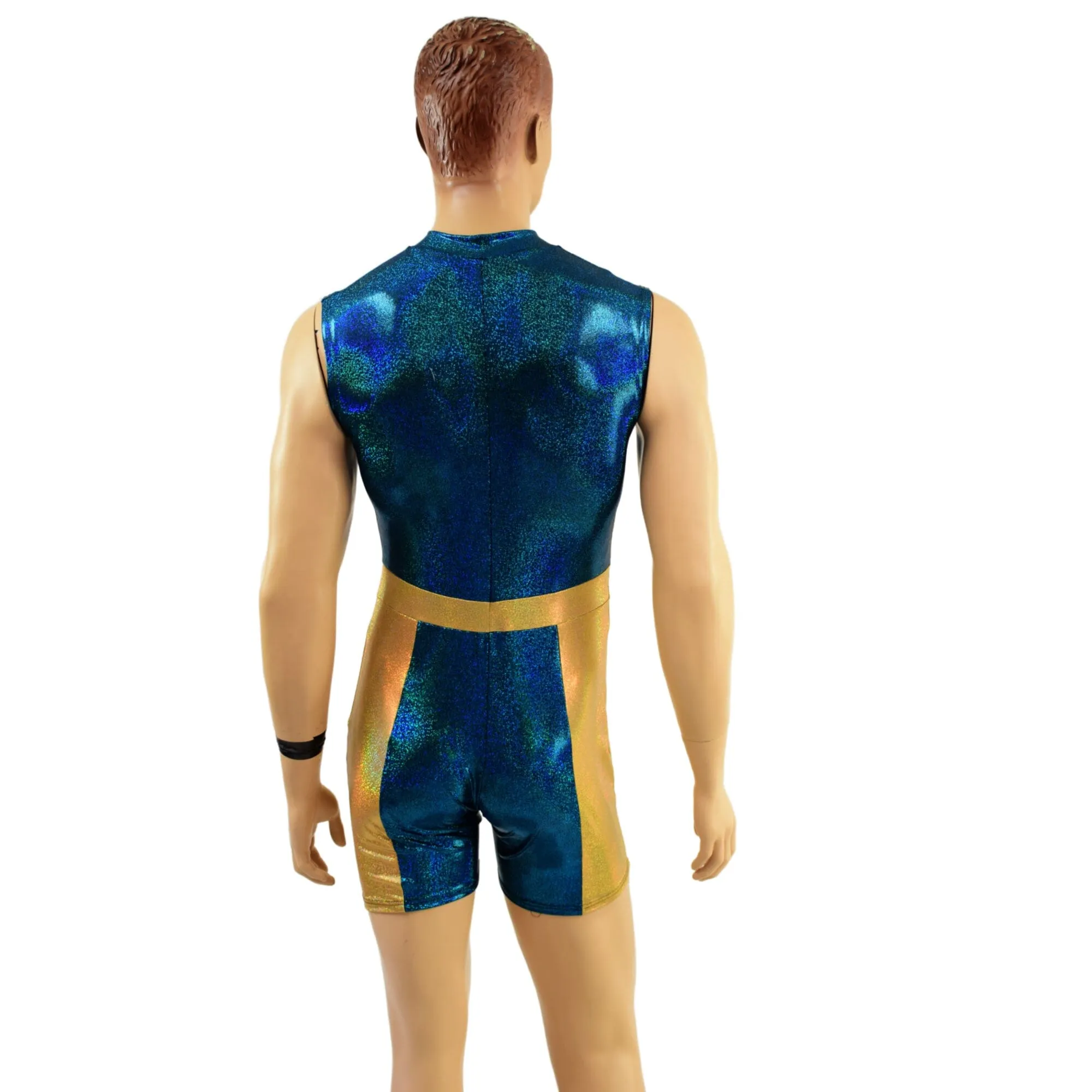 Mens KAPOW Romper in Ocean Sparkle and Gold Sparkly Jewel