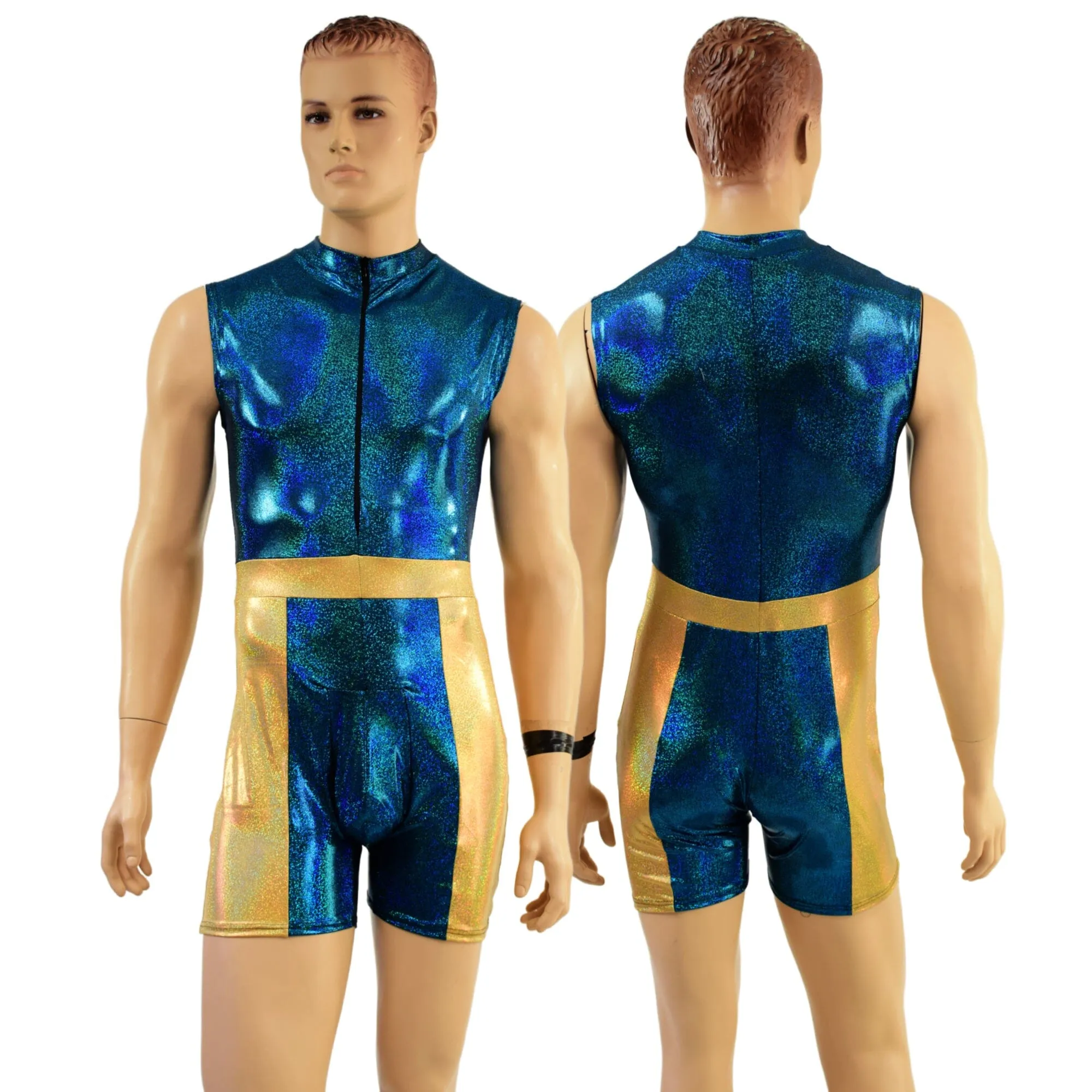 Mens KAPOW Romper in Ocean Sparkle and Gold Sparkly Jewel