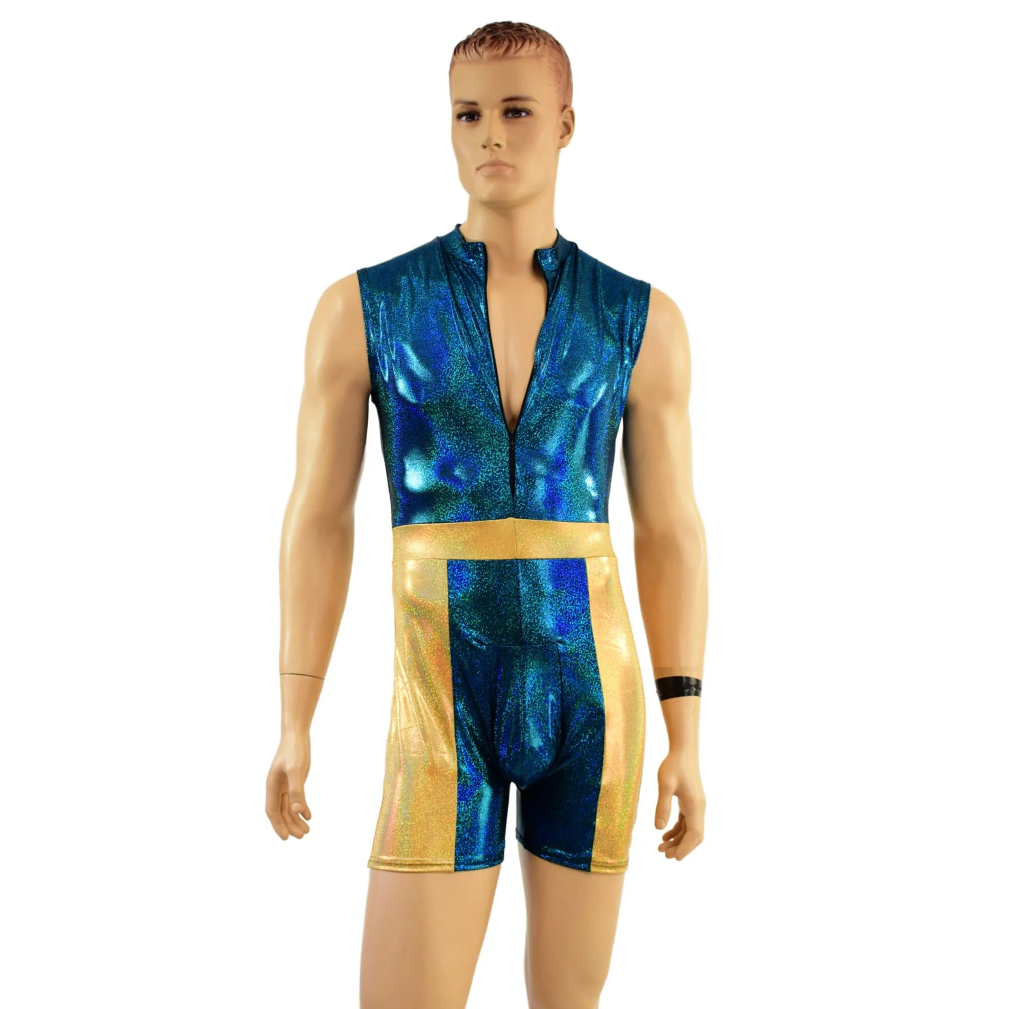 Mens KAPOW Romper in Ocean Sparkle and Gold Sparkly Jewel