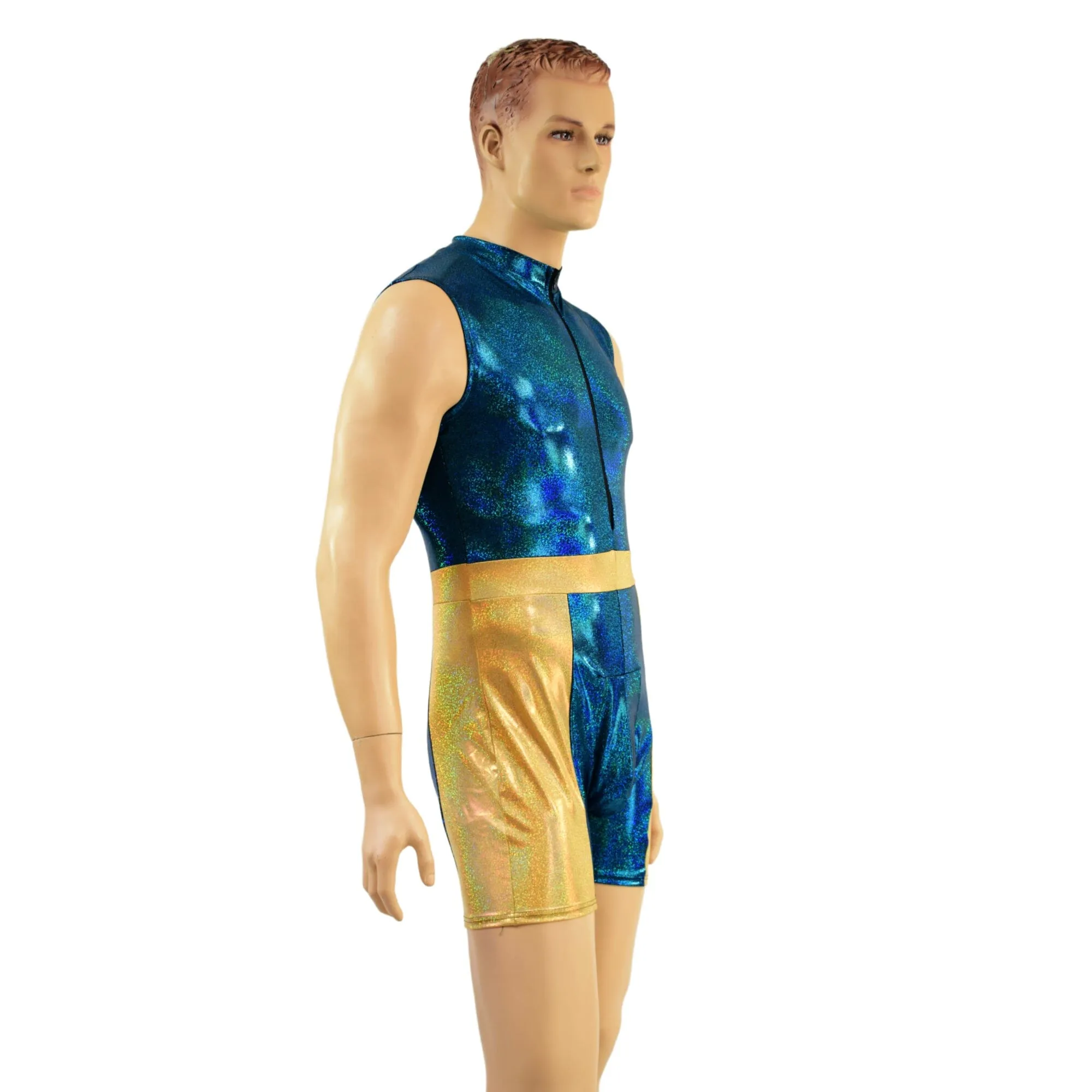 Mens KAPOW Romper in Ocean Sparkle and Gold Sparkly Jewel