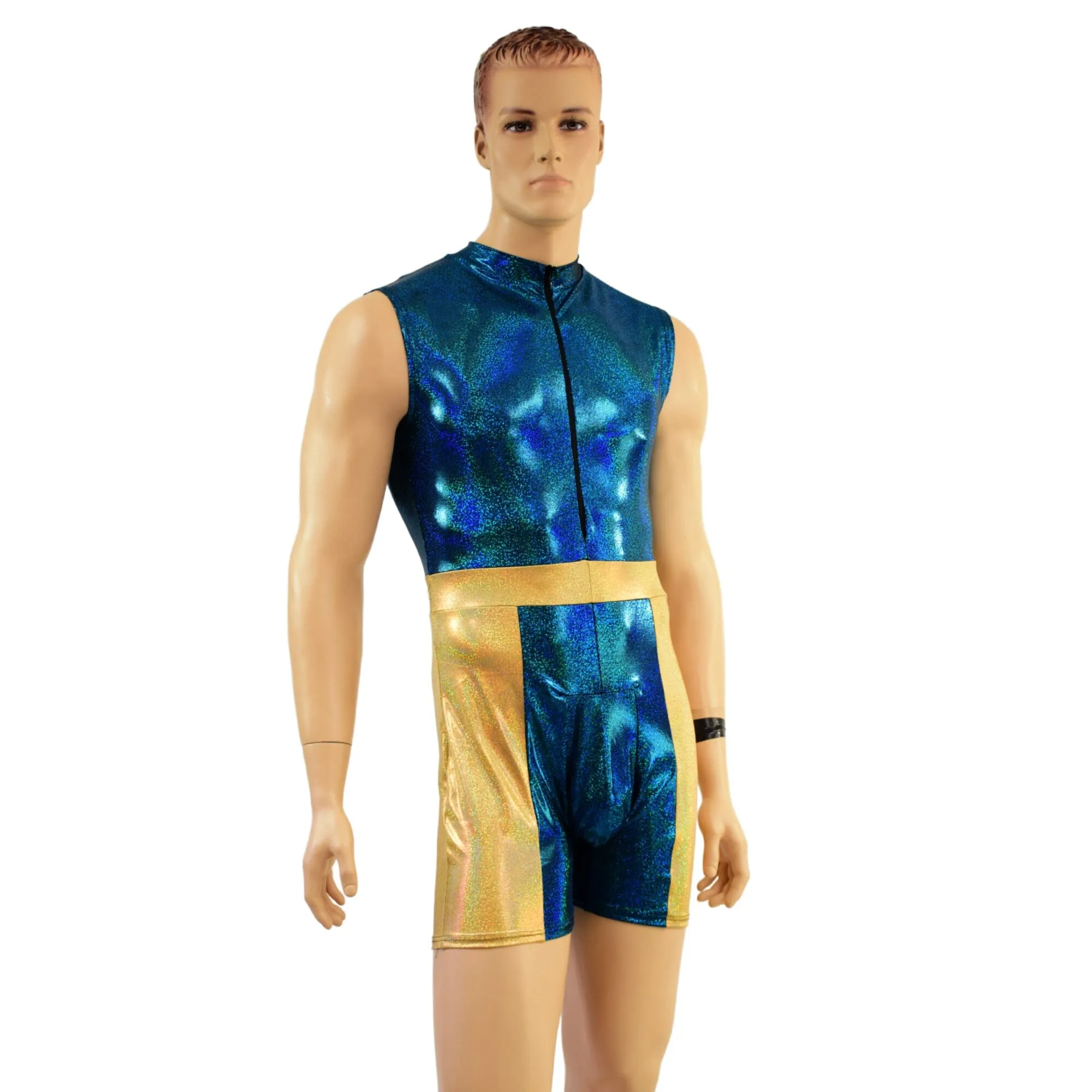 Mens KAPOW Romper in Ocean Sparkle and Gold Sparkly Jewel