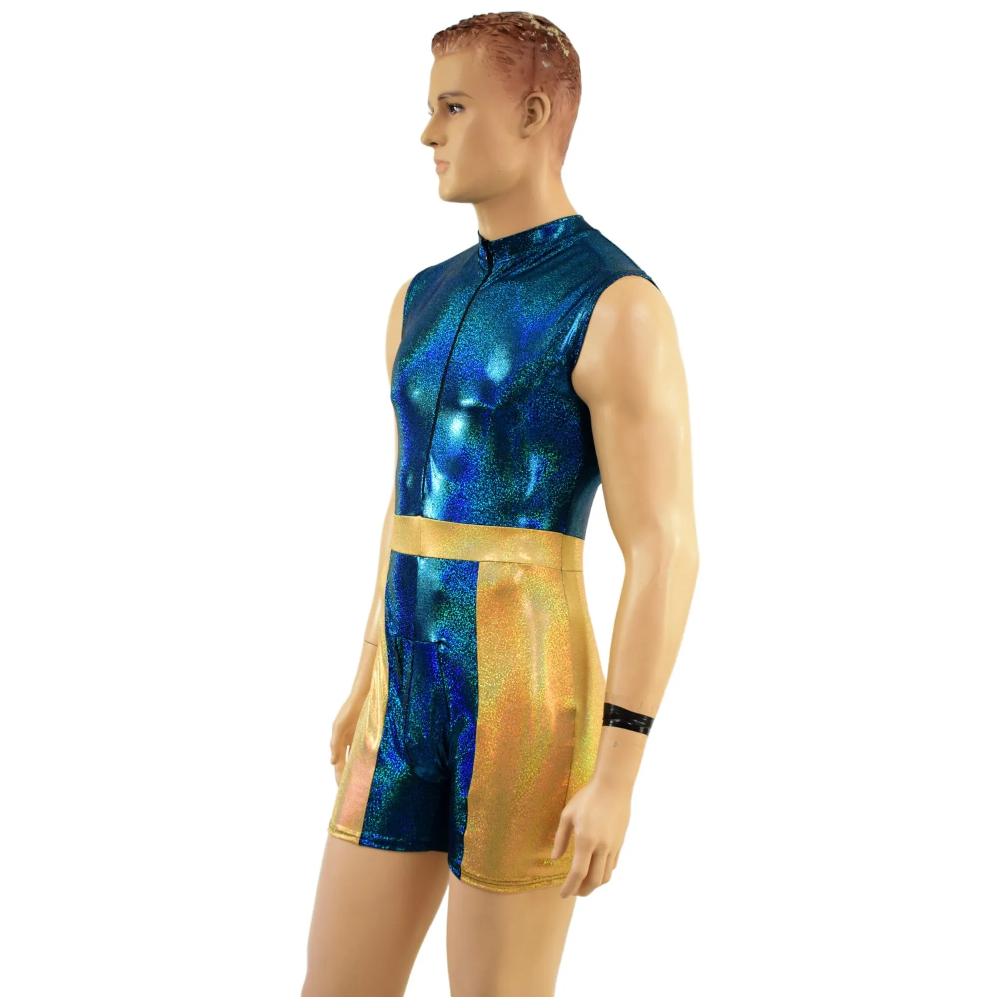 Mens KAPOW Romper in Ocean Sparkle and Gold Sparkly Jewel