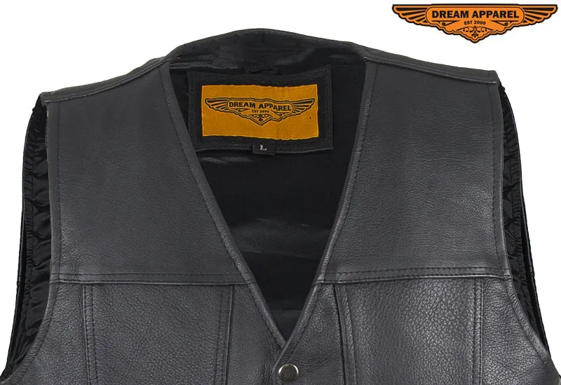 Men's Leather Vest with Gun Pockets & Side Laces