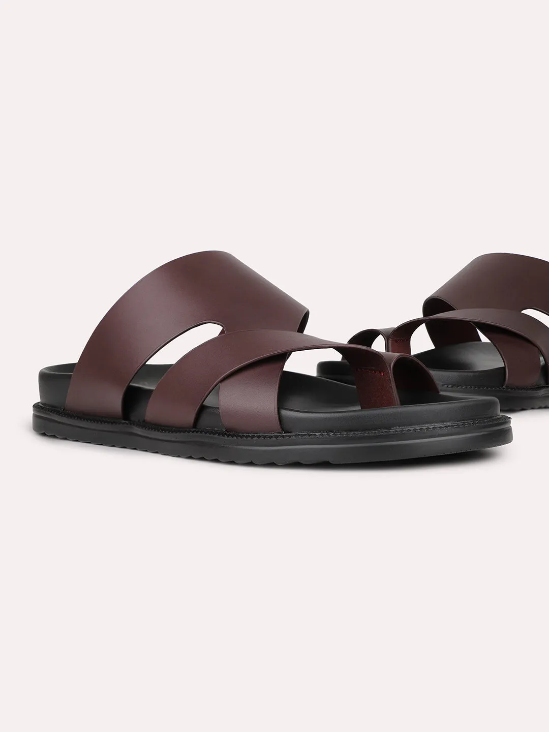 Mens Maroon Solid Round Toe Casual Sandals