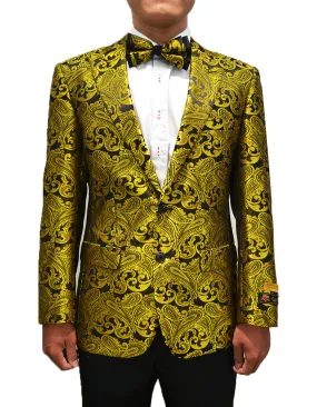 Mens Paisley Dinner Jacket Blazer in Gold - 60 Days Delviery