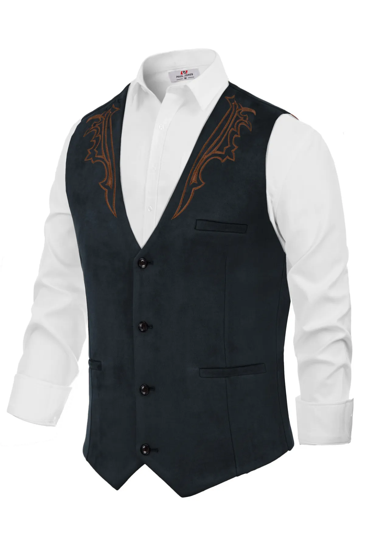 Men's Suede Leather Suit Vest Embroidery Leisure Slim Fit Western Vest Waistcoat