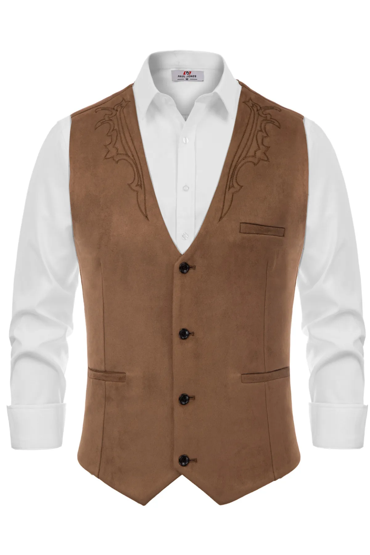 Men's Suede Leather Suit Vest Embroidery Leisure Slim Fit Western Vest Waistcoat