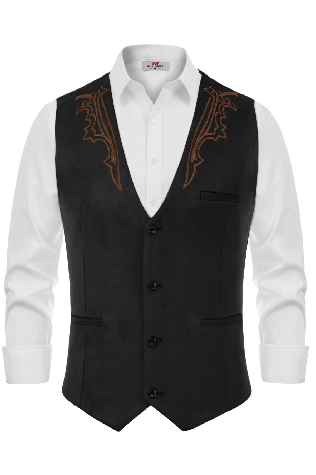 Men's Suede Leather Suit Vest Embroidery Leisure Slim Fit Western Vest Waistcoat