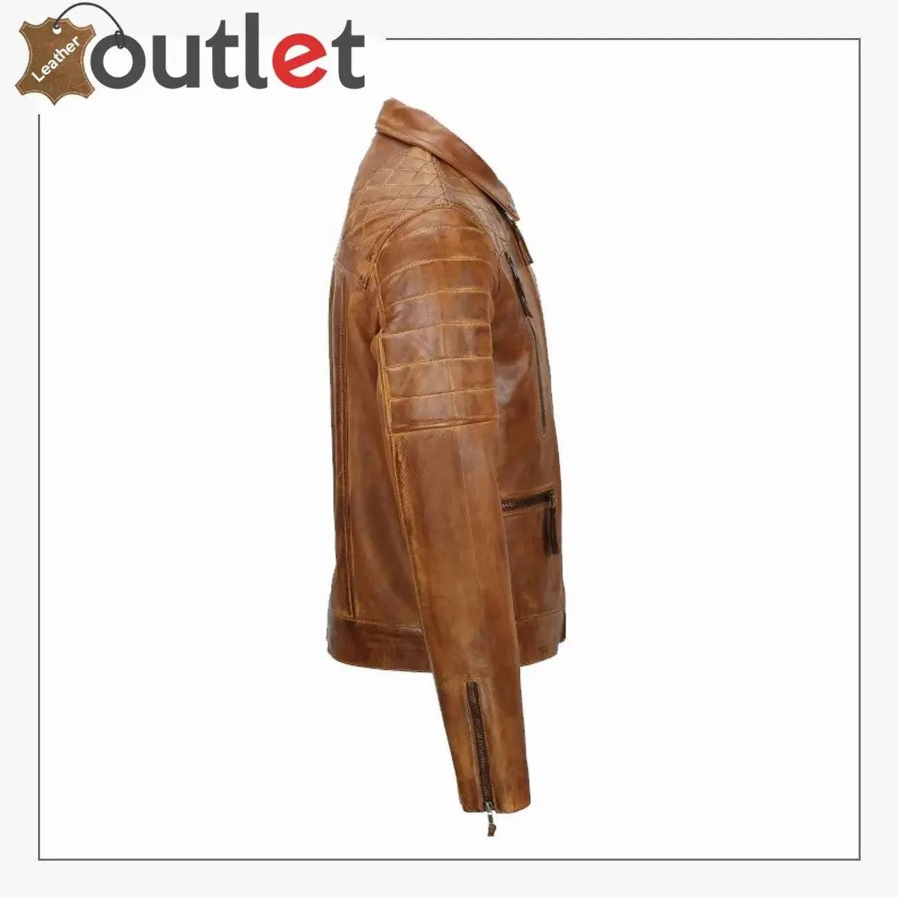 Men's Tan Sheep Leather Vintage Style Biker Jacket