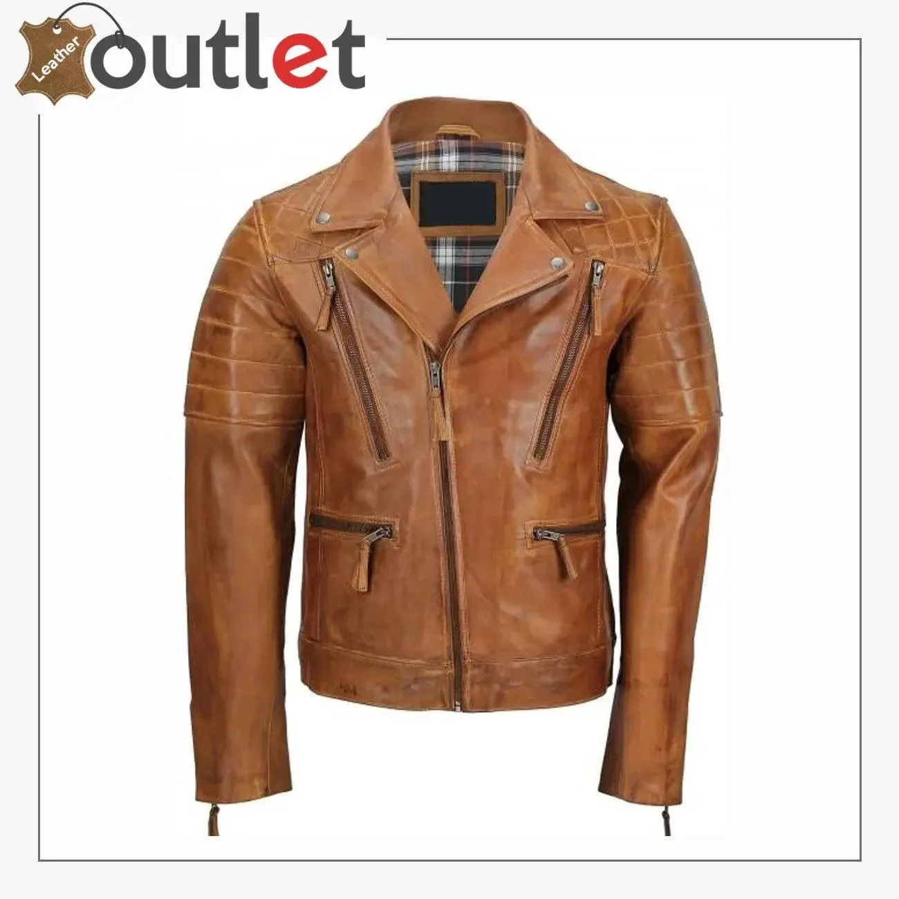 Men's Tan Sheep Leather Vintage Style Biker Jacket