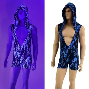 Mens UV Glow Deep Bro V Hooded Romper