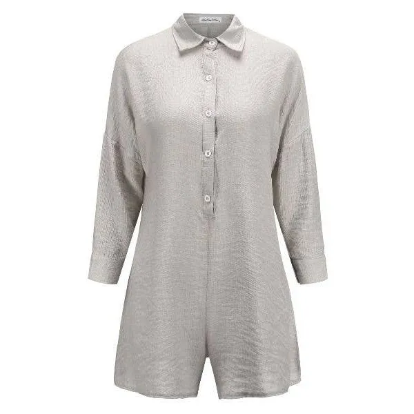 Miss Sparkling Button Shirt Cozy Rompers in Grey | One-Piece Long Sleeves Apparel [Size SM-XL]