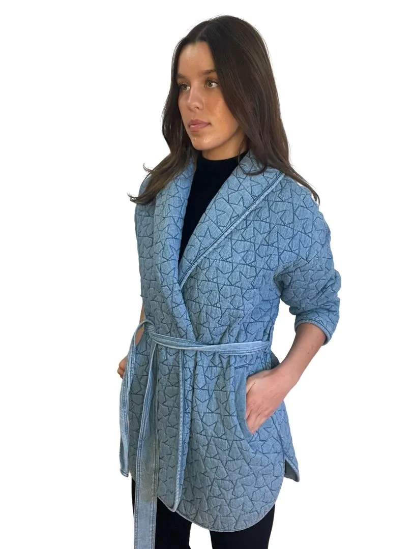 Mother Light Blue Quilted Jacket w Belt. Size: S