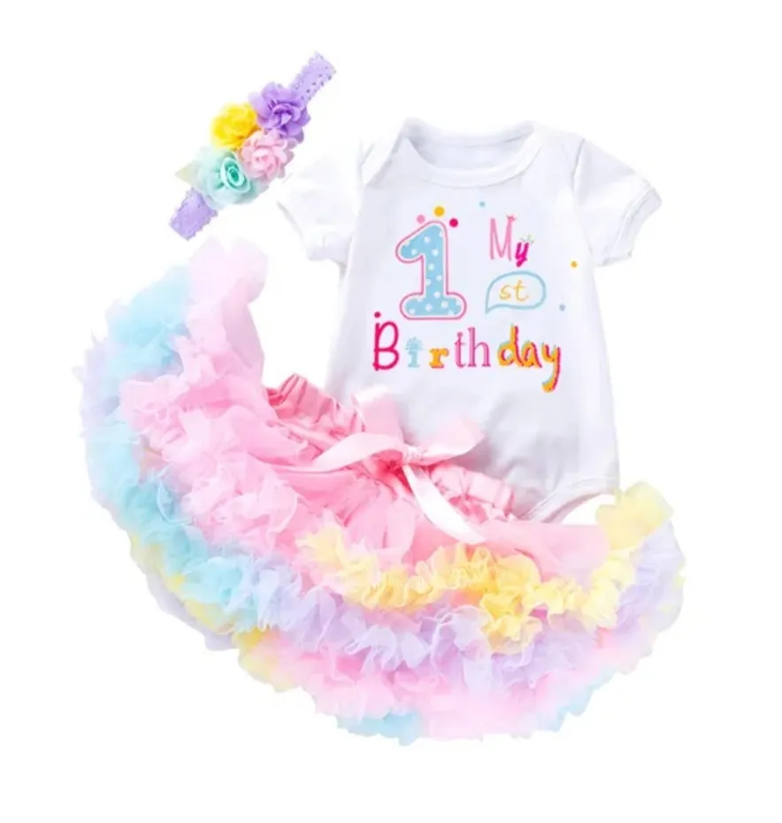 My 1st BIRTHDAY Romper with Puffy Bloomer Tutu and Headband  #100051