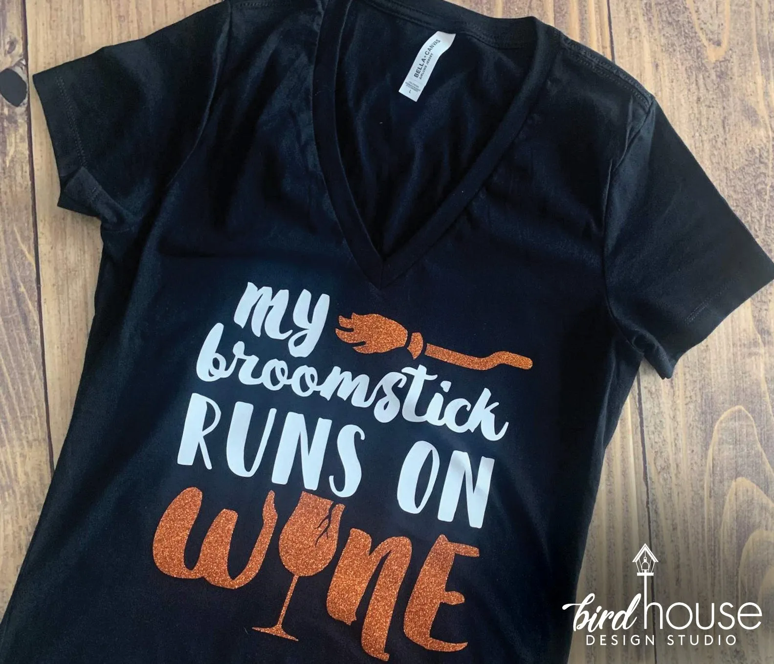 My Broomstick Runs on Wine Shirt Halloween Funny 2 Colors Glitter Witch