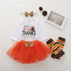 My First Thanksgiving Romper,  Tutu Headband and Leggings #1000305