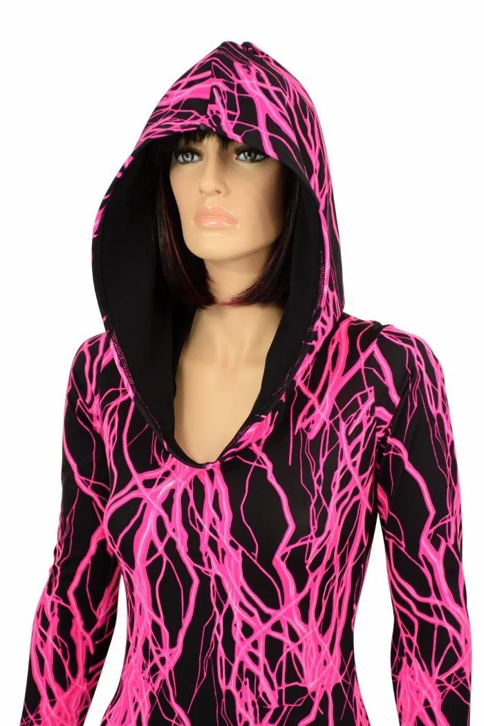 Neon Pink Lightning Hooded Catsuit