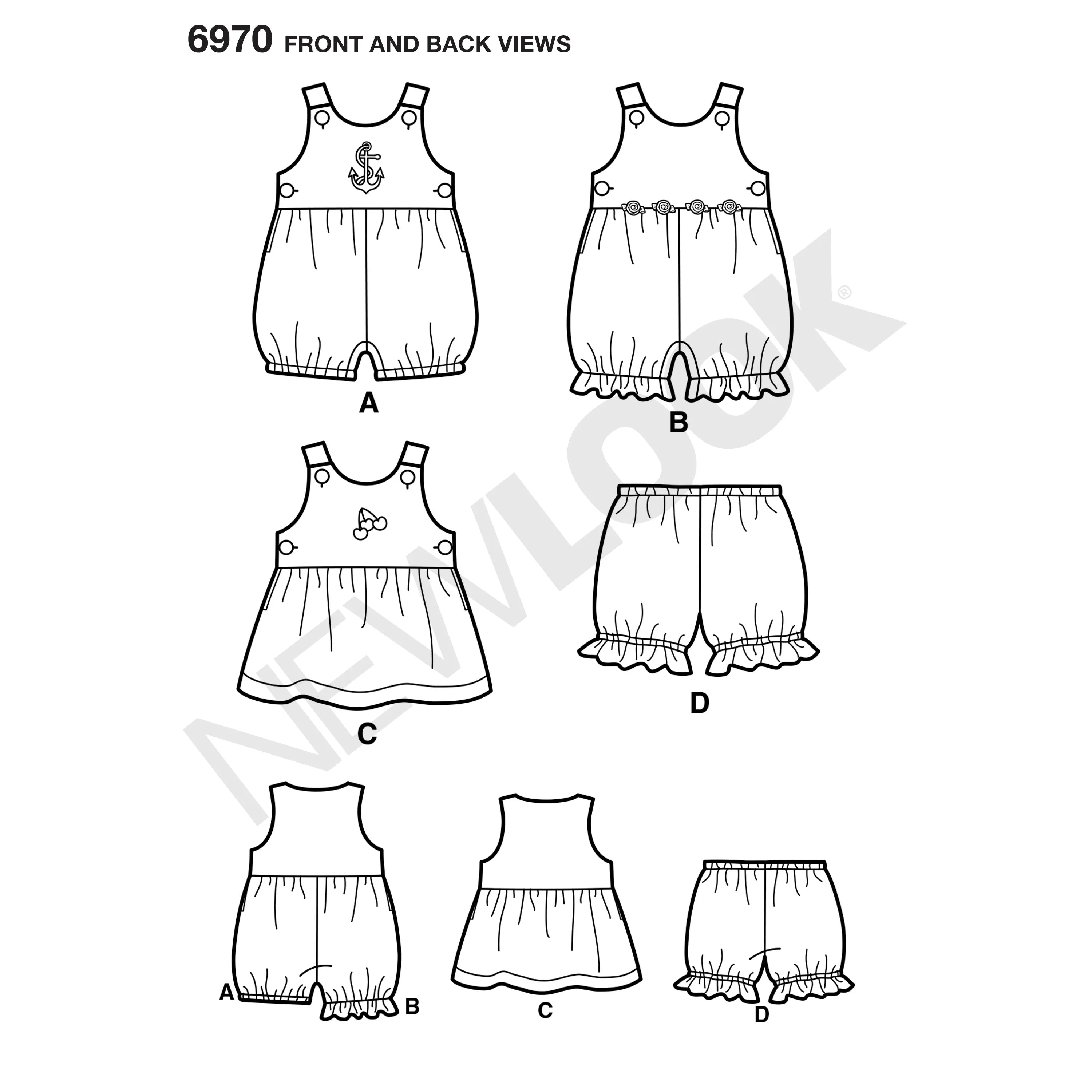 Newlook Pattern N6970 Babies' Romper, Dress & Panties