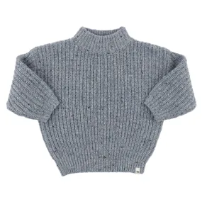 oh baby! Speckle Knit Grandpa Knitted Pullover Sweater - Ocean