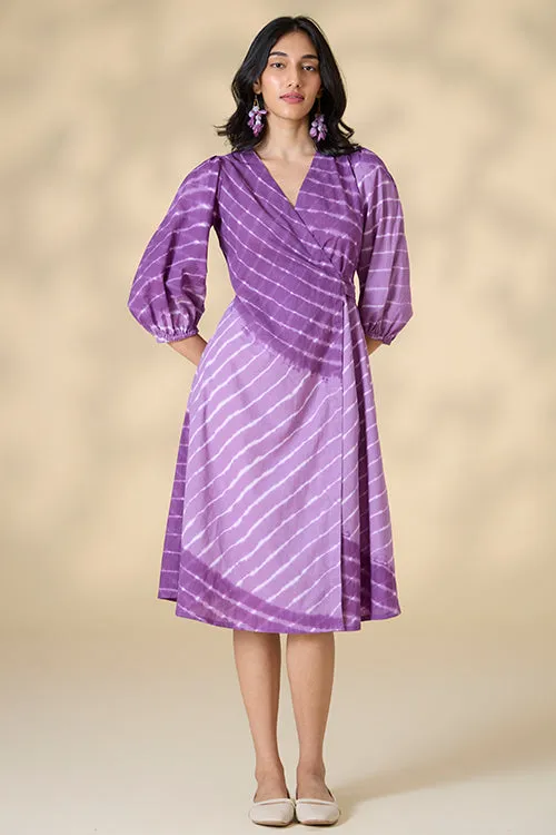 Okhai "Hawaiian Dreams" Tie-and-Dye Pure Cotton Purple Wrap dress