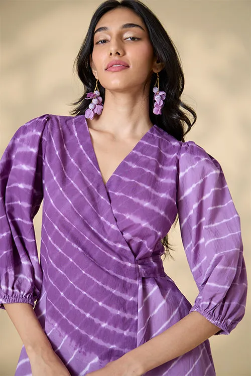 Okhai "Hawaiian Dreams" Tie-and-Dye Pure Cotton Purple Wrap dress