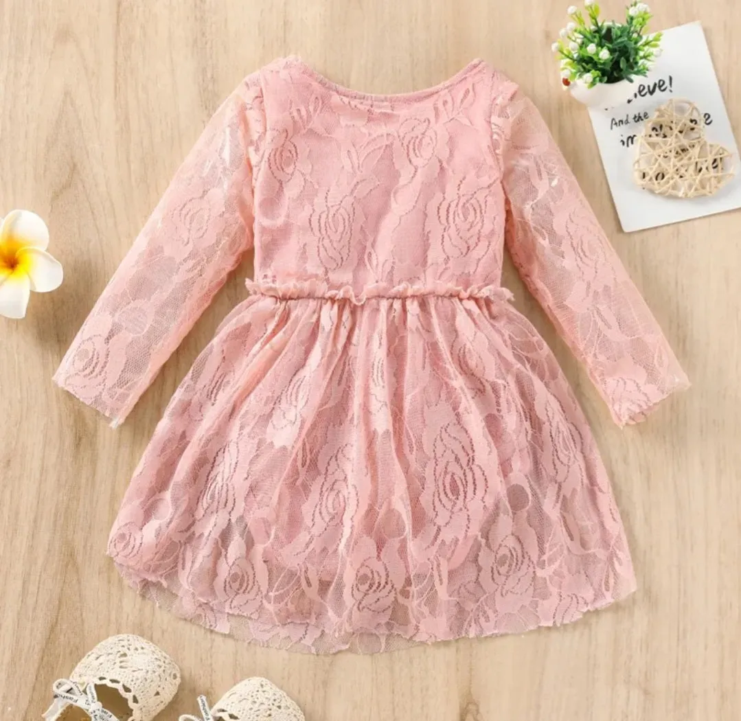 One Dusty Pink Long Sleeve Lace Romper #1001126