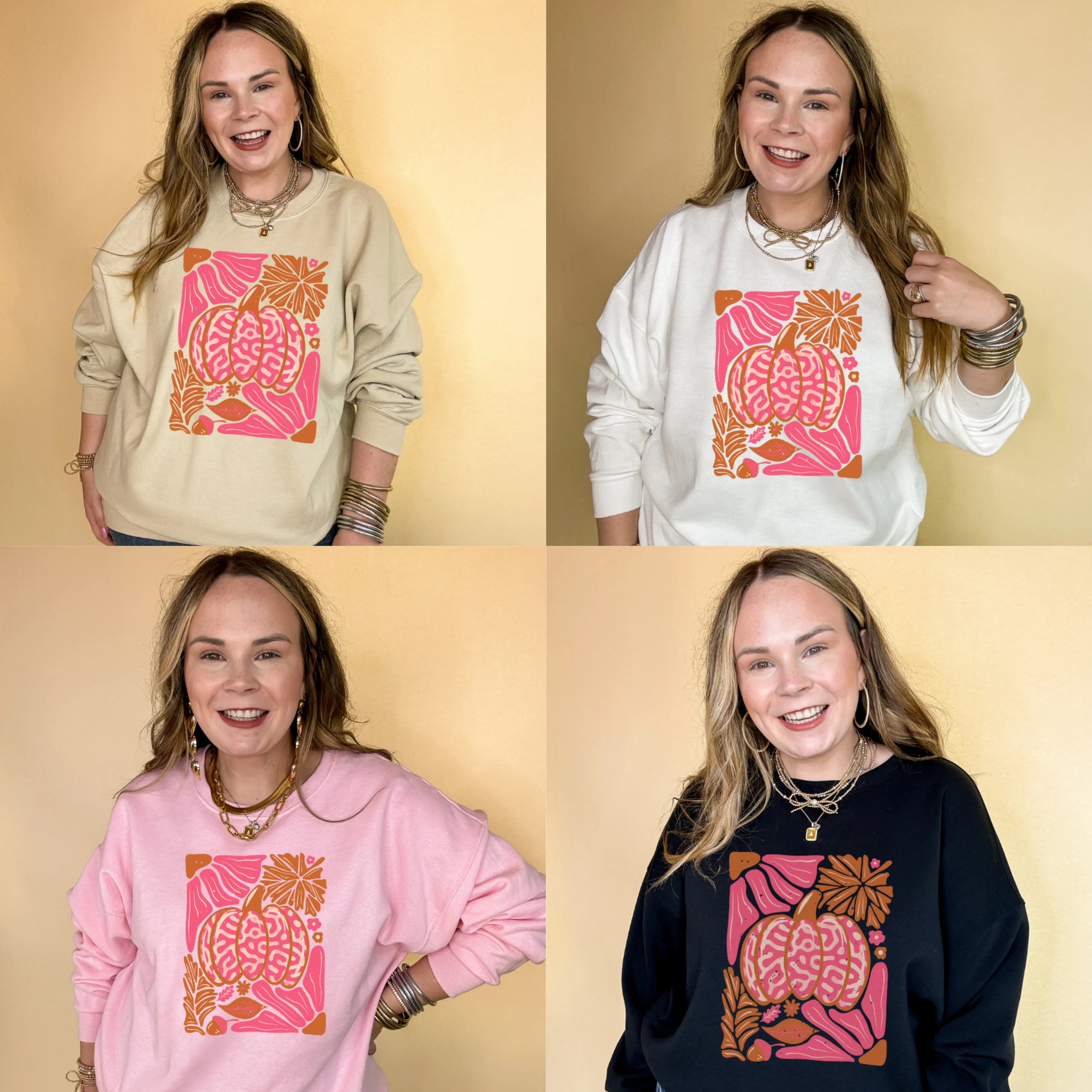 Online Exclusive | Groovy Pink Pumpkin Graphic Sweatshirt in Multiple Color Options