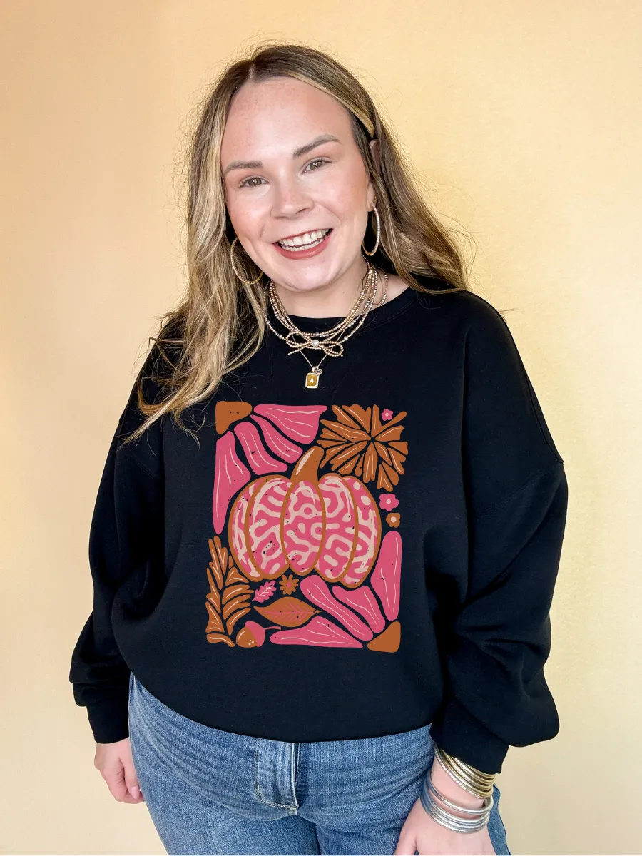 Online Exclusive | Groovy Pink Pumpkin Graphic Sweatshirt in Multiple Color Options