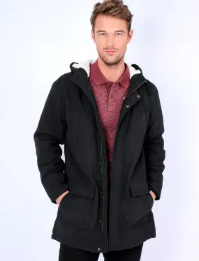 Parton Borg Lined Hooded Parka Jacket in Black - Tokyo Laundry