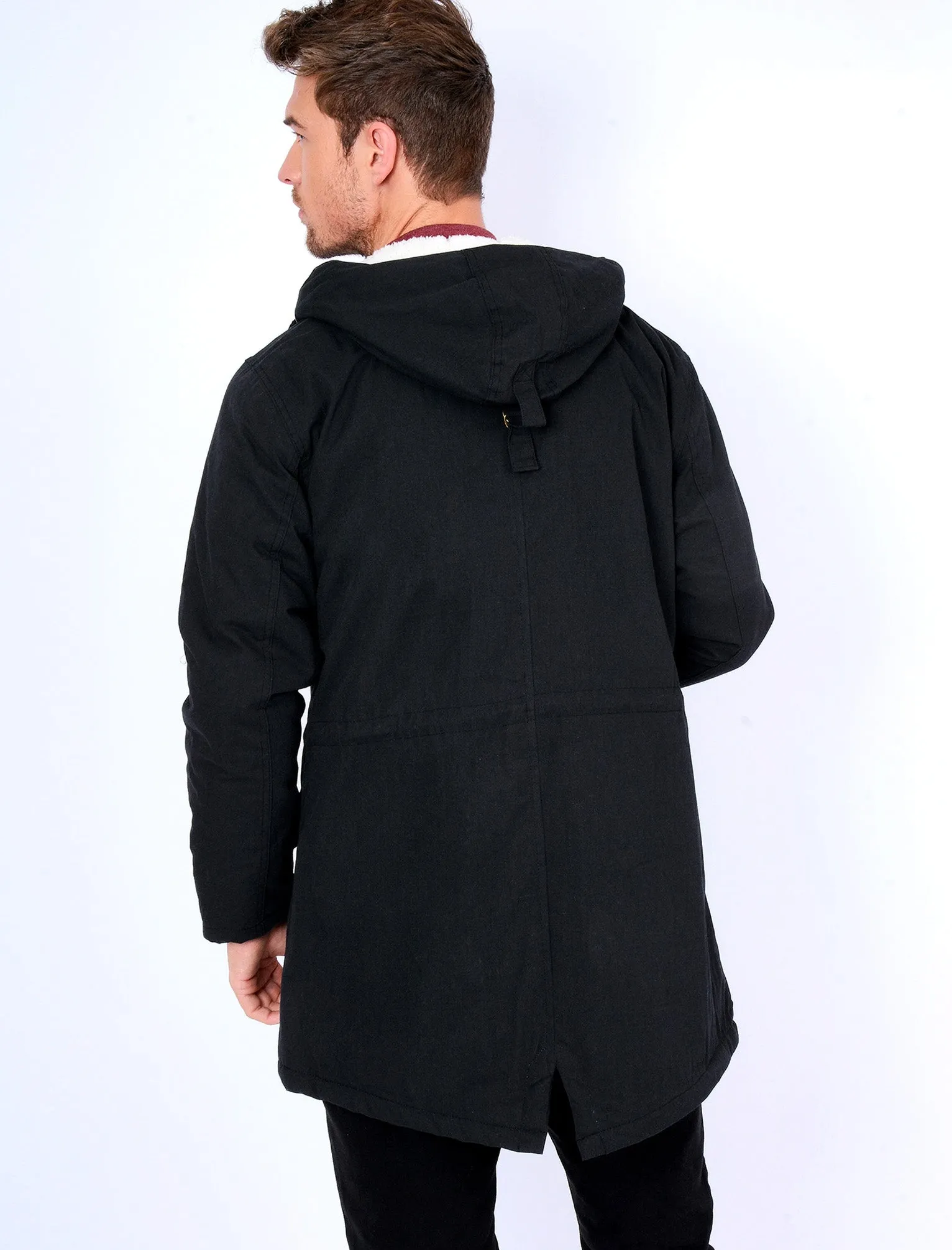 Parton Borg Lined Hooded Parka Jacket in Black - Tokyo Laundry