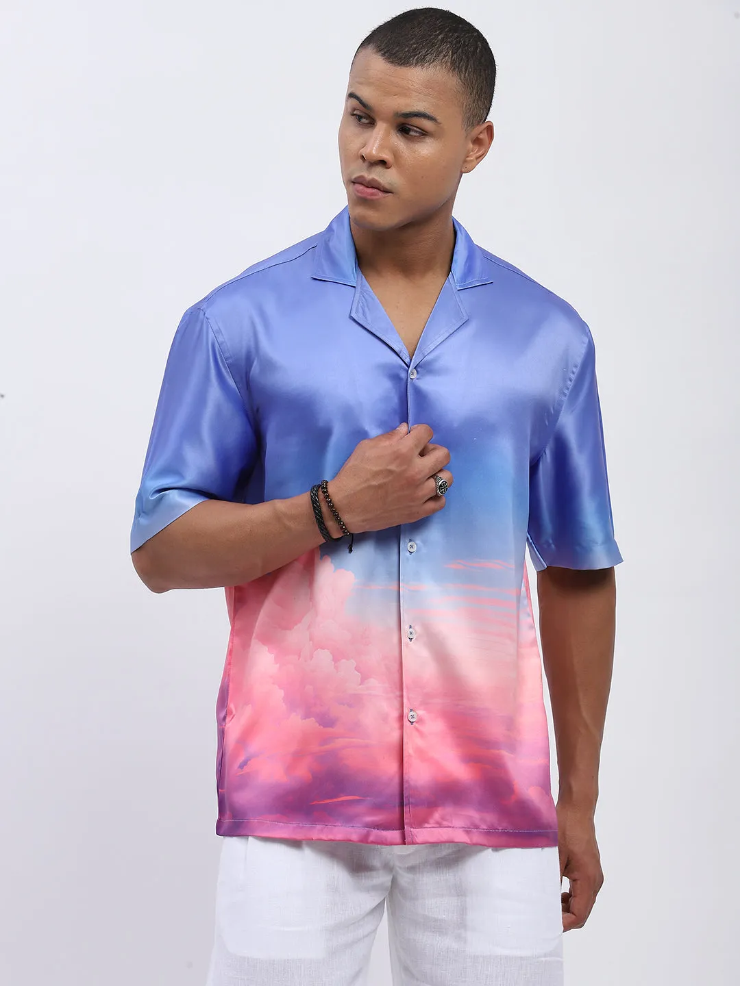 Pastel Cloudscape Men's Printed Resort Shirt