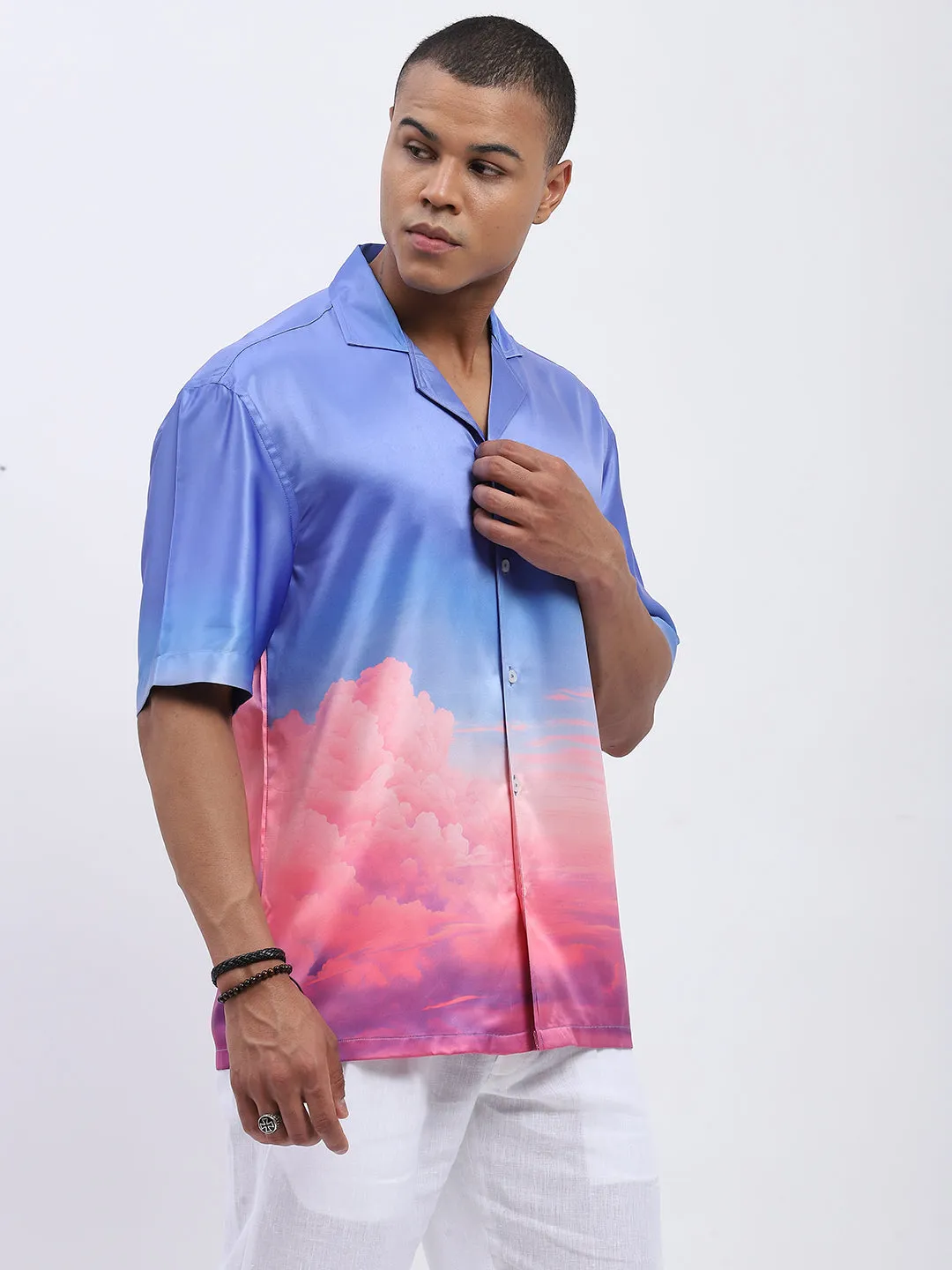 Pastel Cloudscape Men's Printed Resort Shirt