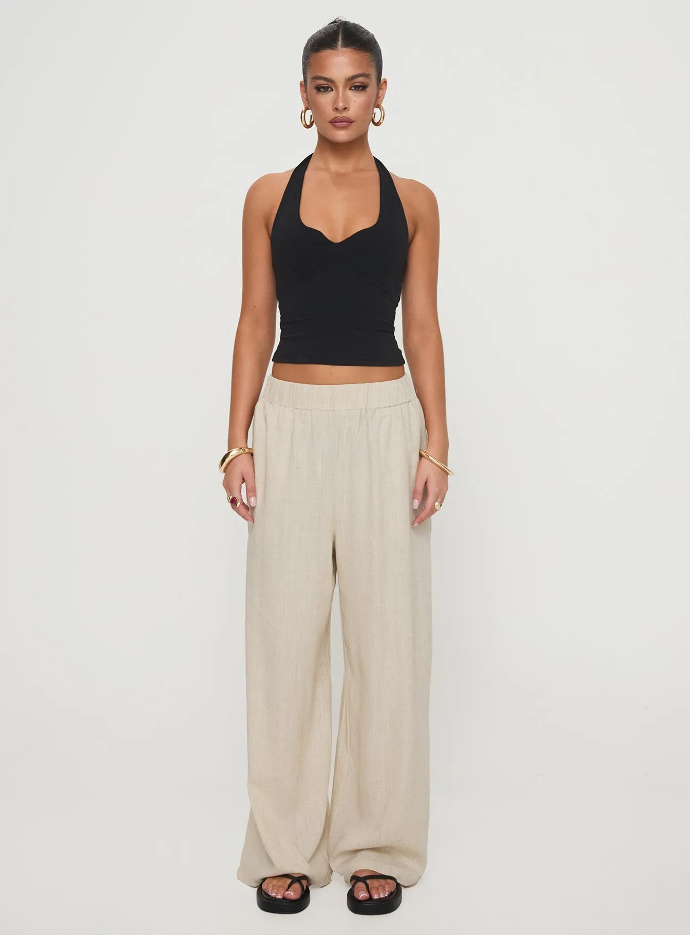 Pellegrini Linen Wide Leg Pants Natural