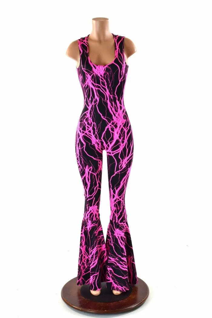 Pink Lightning Bell Bottom Flare Catsuit