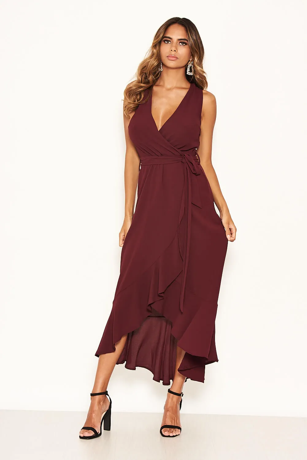 Plum Frill Wrap Maxi Dress