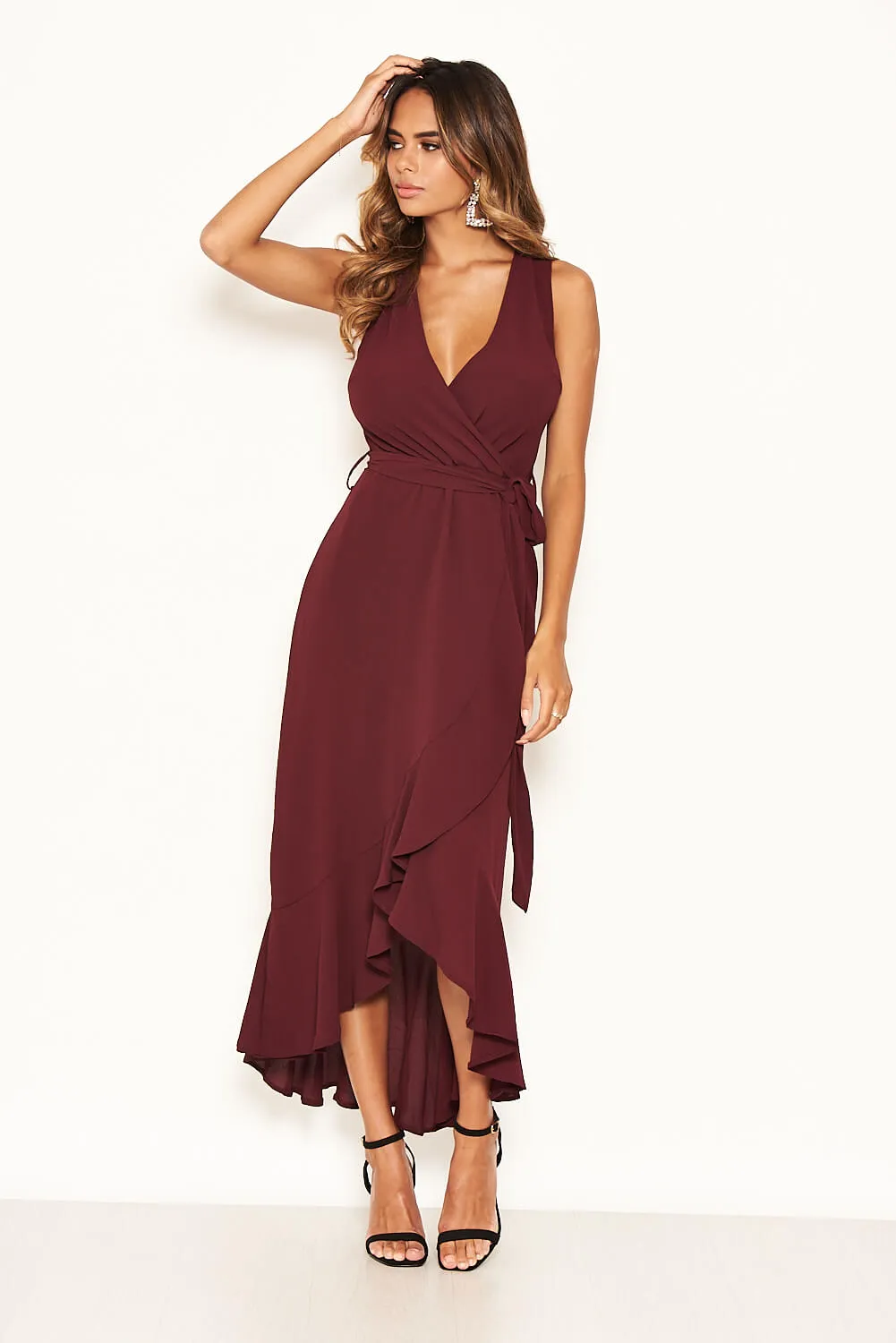 Plum Frill Wrap Maxi Dress