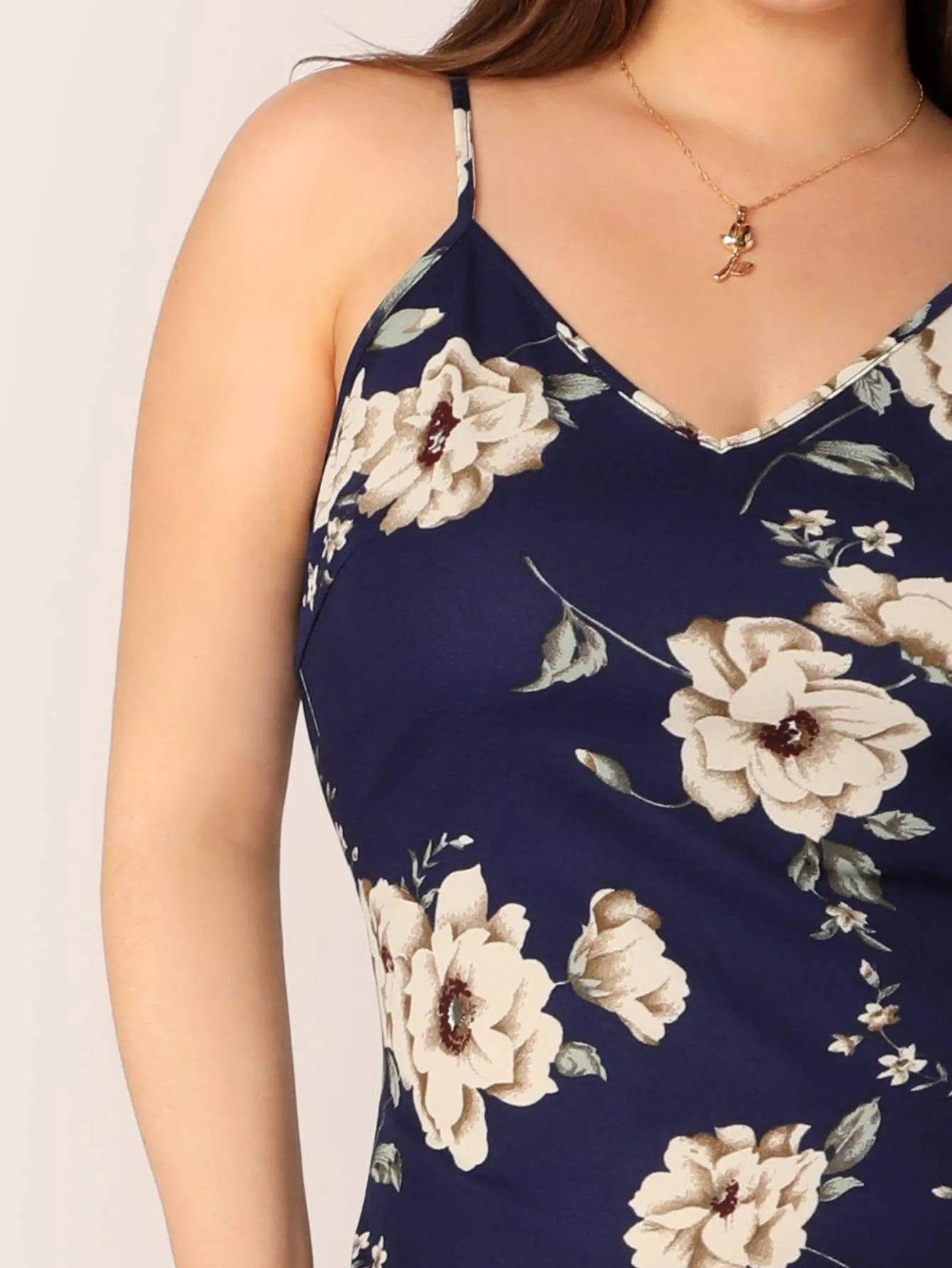 Plus Double V-neck Floral Print Slip Dress