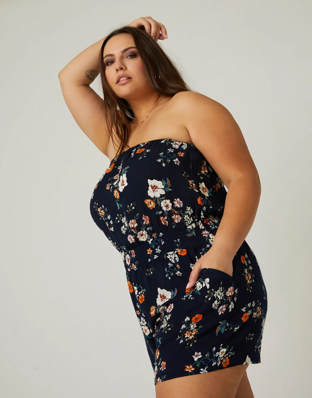 Plus Size Floral Strapless Romper