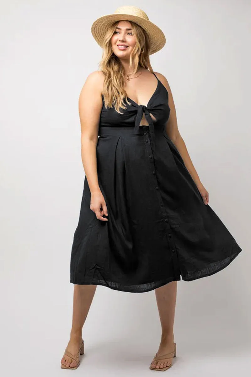 Plus Size Front Tie Button Down Smocked Midi Dress