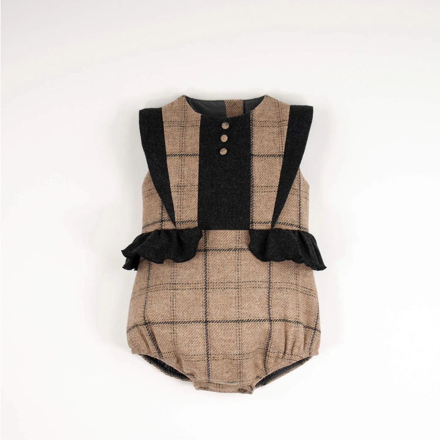 Popelin Beige Plaid Woollen Romper Suit With Frill (MOD 3.1)