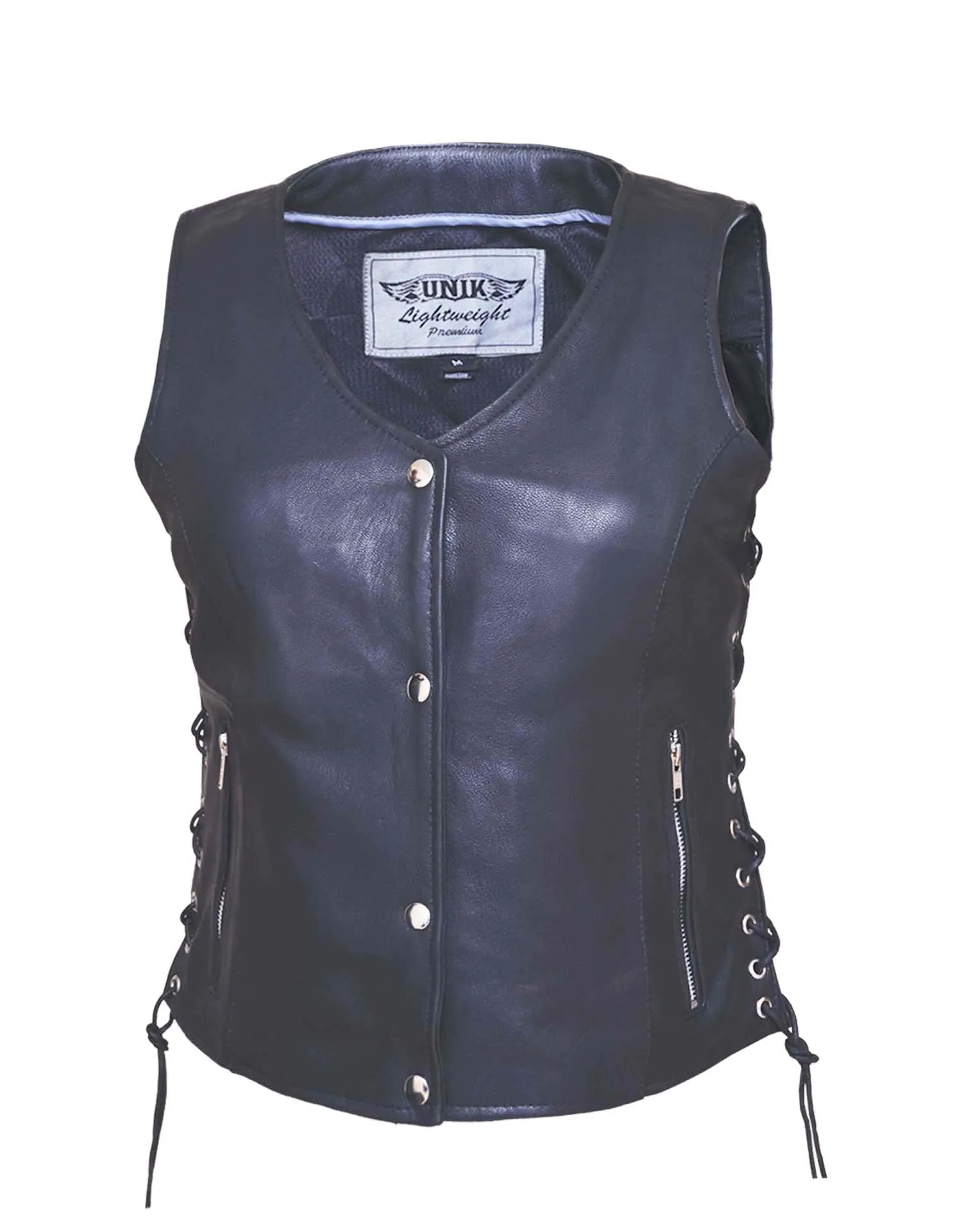 Premium Flat Bottom Traditional Side Laced Womens Leather Vest