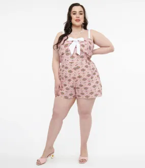 Pusheen x Unique Vintage Plus Size Pink Pusheen Floral Bouquet Print Rae Romper