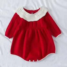 "Clara Elise" Red Knitted Baby's Romper