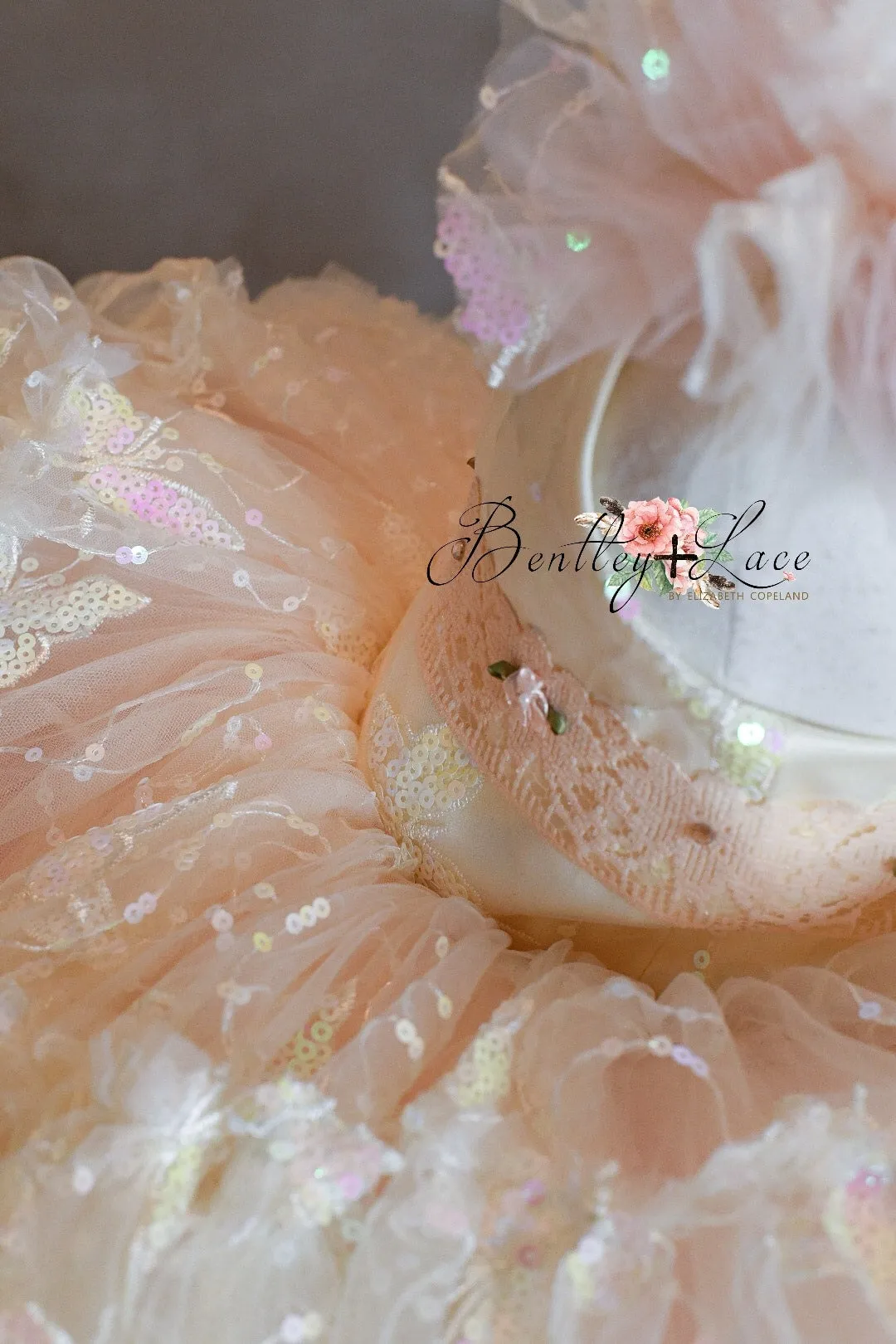 "Daydreaming" Butterflies soft champagne  pink -  Petal Length Dress ( 3 Year - Petite 4 Year)