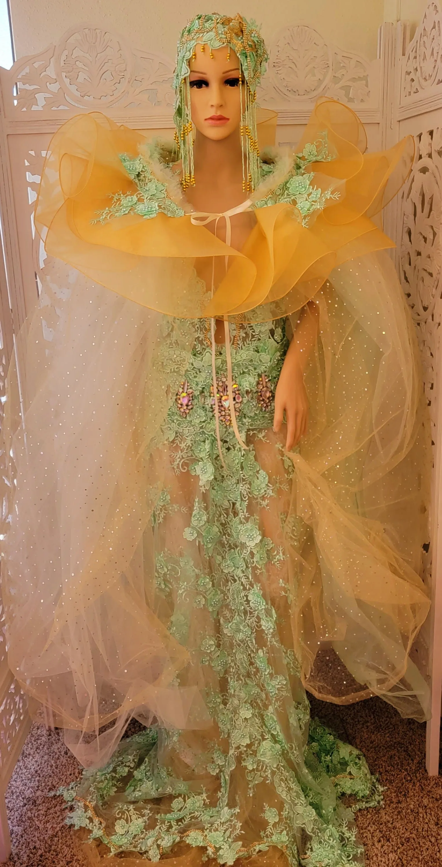 "LADY STEPHANIE" Mint Green Lace & Organza Sheath Mermaid Wedding Gown Set (Custom Order)