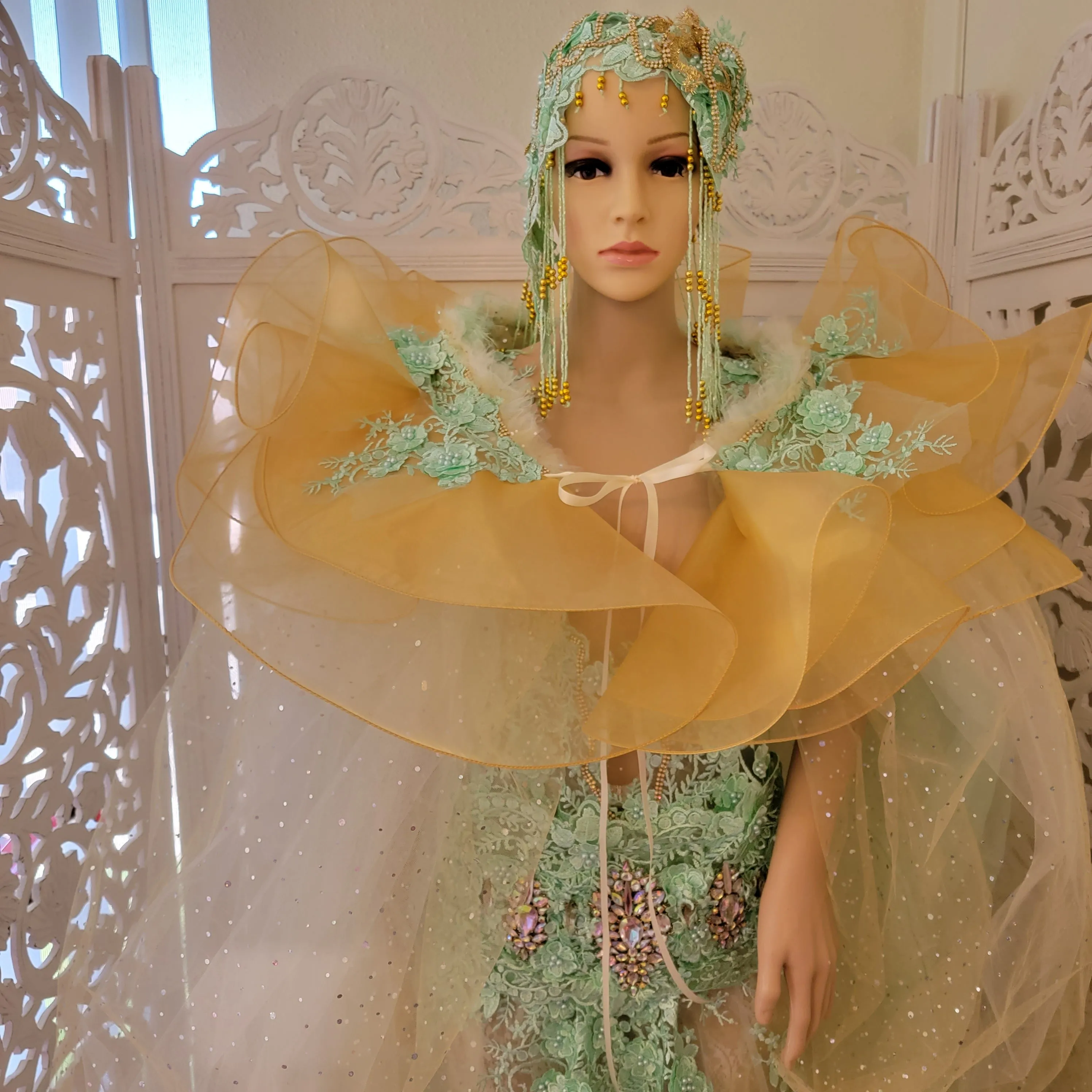 "LADY STEPHANIE" Mint Green Lace & Organza Sheath Mermaid Wedding Gown Set (Custom Order)