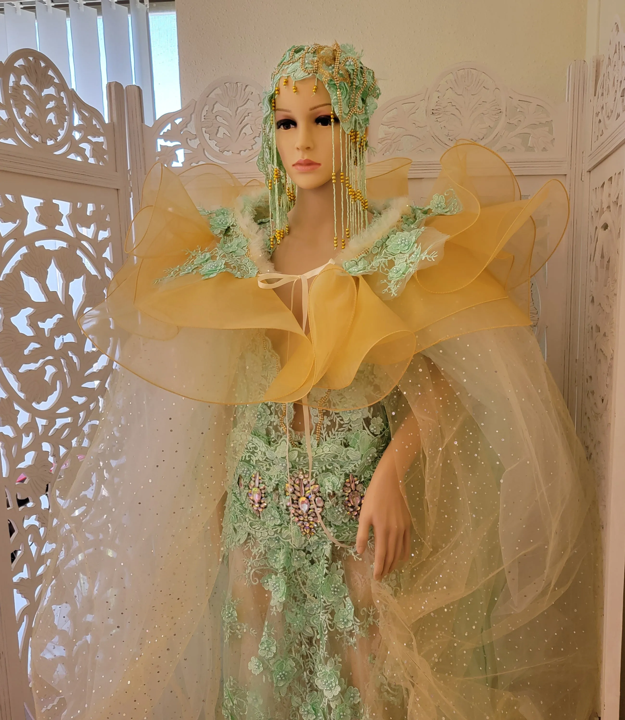 "LADY STEPHANIE" Mint Green Lace & Organza Sheath Mermaid Wedding Gown Set (Custom Order)